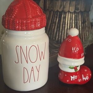 Rae Dunn Red and White Snow Day Jar w lid